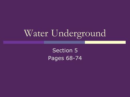 Water Underground Section 5 Pages 68-74. Underground Layers  Where does underground water come from?  Do you recall what happens to precipitation when.