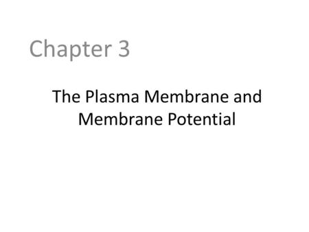 The Plasma Membrane and Membrane Potential Chapter 3.