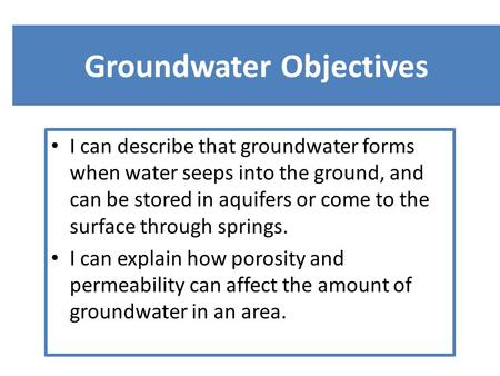 Groundwater Objectives