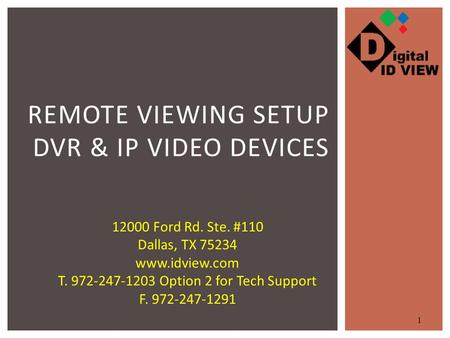 Remote Viewing Setup DVR & IP Video Devices
