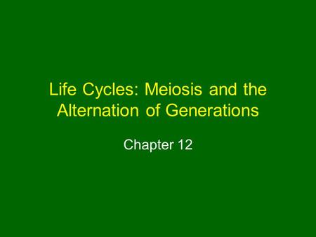 Life Cycles: Meiosis and the Alternation of Generations