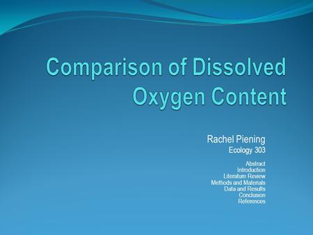 Rachel Piening Ecology 303 Abstract Introduction Literature Review Methods and Materials Data and Results Conclusion References.