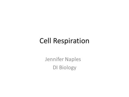 Cell Respiration Jennifer Naples DI Biology. Why Do We Need Food? How do you feel when you are hungry? Stomach growls Tired Weak Dizzy Why do you feel.