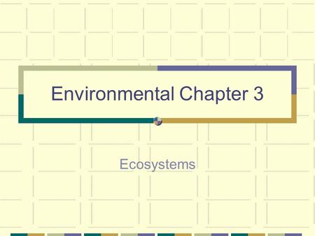 Environmental Chapter 3 Ecosystems. An ecosystem is all of the living and non-living things in a given area 2 factors – Biotic – all of the living things.