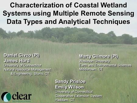 1 Characterization of Coastal Wetland Systems using Multiple Remote Sensing Data Types and Analytical Techniques Sandy Prisloe Emily Wilson University.
