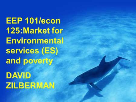 EEP 101/econ 125:Market for Environmental services (ES) and poverty DAVID ZILBERMAN.