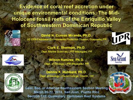 Evidence of coral reef accretion under unique environmental conditions: The Mid- Holocene fossil reefs of the Enriquillo Valley of Southwestern Dominican.