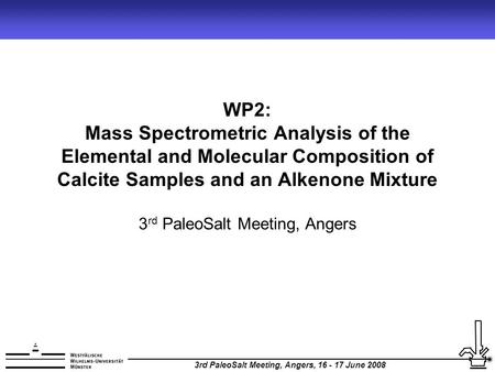 3rd PaleoSalt Meeting, Angers, 16 - 17 June 2008 WP2: Mass Spectrometric Analysis of the Elemental and Molecular Composition of Calcite Samples and an.
