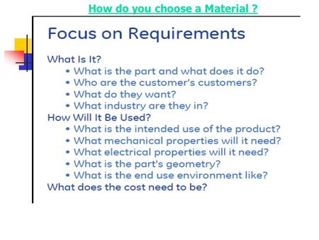 How do you choose a Material ?. Material Evolution Since 1960, Polymers have displaced metals…. Growth of composite industry.