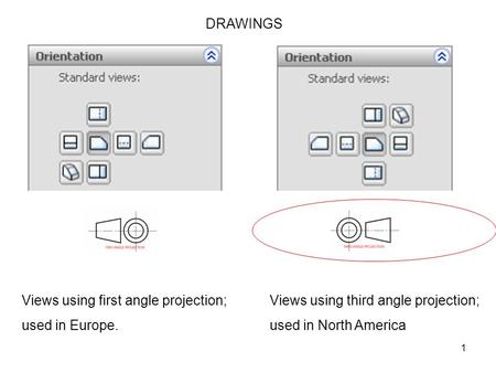 1 Views using first angle projection; used in Europe. Views using third angle projection; used in North America DRAWINGS.