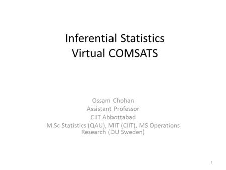 Inferential Statistics Virtual COMSATS