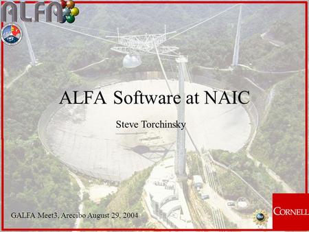 ALFA Software at NAIC Steve Torchinsky GALFA Meet3, Arecibo August 29, 2004.