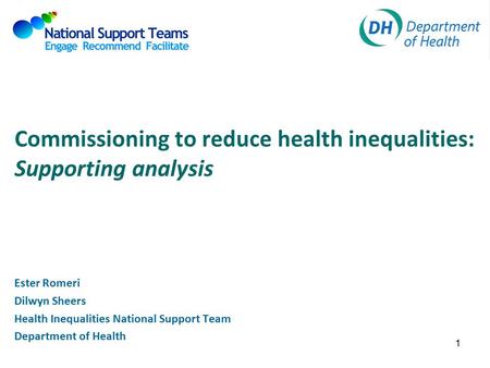 Commissioning to reduce health inequalities: Supporting analysis