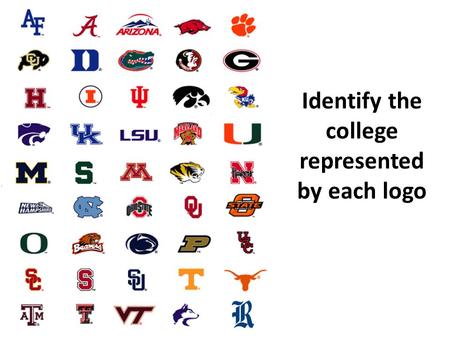Identify the college represented by each logo. Answers.