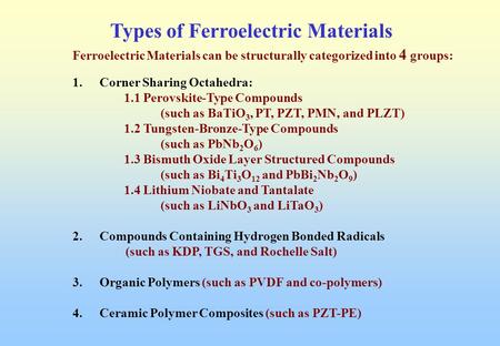 Types of Ferroelectric Materials
