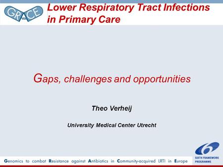 G aps, challenges and opportunities Theo Verheij University Medical Center Utrecht Lower Respiratory Tract Infections in Primary Care.