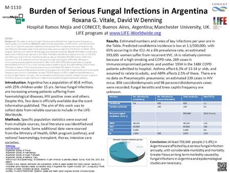 Burden of Serious Fungal Infections in Argentina Roxana G. Vitale, David W Denning Hospital Ramos Mejía and CONICET; Buenos Aires, Argentina; Manchester.