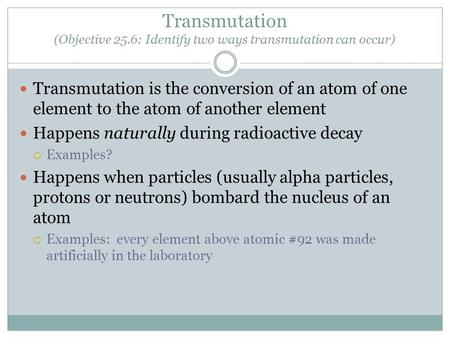 Transmutation (Objective 25