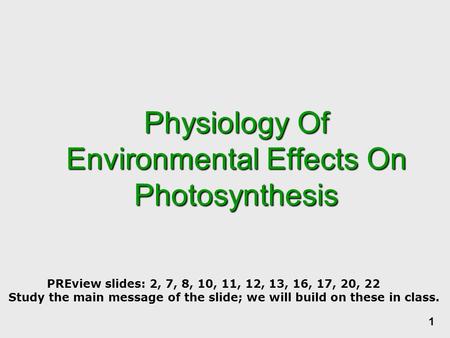 Physiology Of Environmental Effects On Photosynthesis