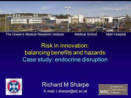 Risk in innovation: balancing benefits and hazards Case study: endocrine disruption Richard M Sharpe   The Queen’s Medical Research.