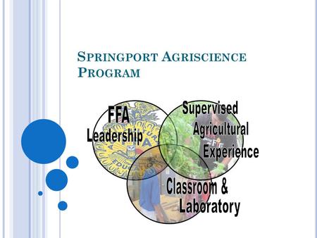 S PRINGPORT A GRISCIENCE P ROGRAM. H ISTORY 1917 – Smith-Hughes Act created Vocational Agriculture 1928 – Future Farmers of America began November 4,