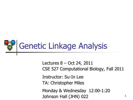 Lectures 8 – Oct 24, 2011 CSE 527 Computational Biology, Fall 2011 Instructor: Su-In Lee TA: Christopher Miles Monday & Wednesday 12:00-1:20 Johnson Hall.