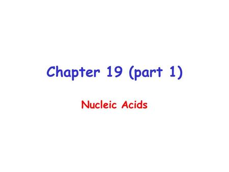 Chapter 19 (part 1) Nucleic Acids. Information encoded in a DNA molecule is transcribed via synthesis of an RNA molecule The sequence of the RNA molecule.