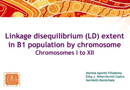 Linkage disequilibrium (LD) extent in B1 population by chromosome Chromosomes I to XII Mariela Aponte Villadoma Elisa J. Mihovilovich Castro Merideth Bonierbale.