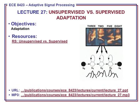 ECE 8443 – Pattern Recognition ECE 8423 – Adaptive Signal Processing Objectives: Adaptation Resources: RS: Unsupervised vs. Supervised RS: Unsupervised.
