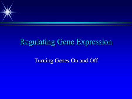 Regulating Gene Expression Turning Genes On and Off.