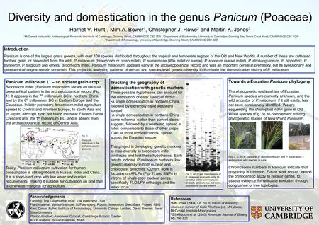 Diversity and domestication in the genus Panicum (Poaceae) Harriet V. Hunt 1, Mim A. Bower 1, Christopher J. Howe 2 and Martin K. Jones 3 1 McDonald Institute.