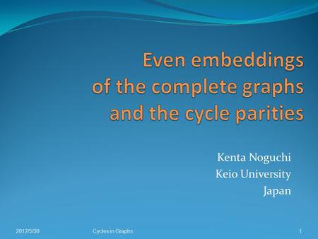 Kenta Noguchi Keio University Japan 2012/5/301Cycles in Graphs.
