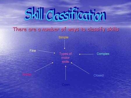 There are a number of ways to classify skills