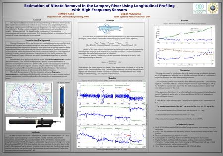 Estimation of Nitrate Removal in the Lamprey River Using Longitudinal Profiling with High Frequency Sensors Jeffrey Rano Gopal Mulukutla Department of.