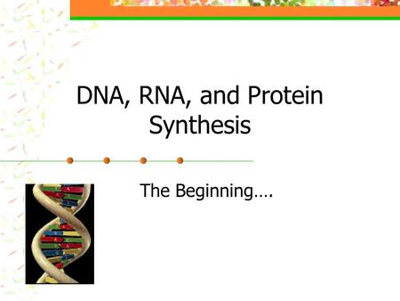 DNA, RNA, and Protein Synthesis The Beginning….. All living things are made of- Water (an inorganic compound) Other inorganic compounds (mostly salts)