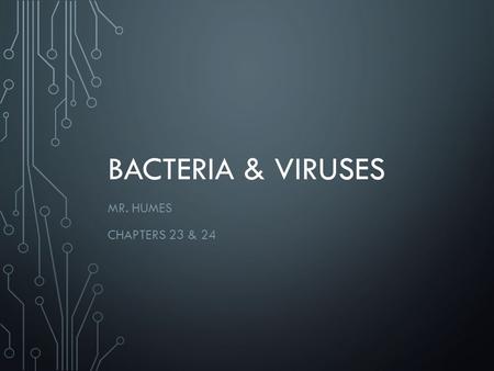 BACTERIA & VIRUSES MR. HUMES CHAPTERS 23 & 24. PROKARYOTES Single celled organisms that do not have a membrane bound nucleus.