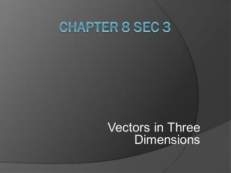 Vectors in Three Dimensions