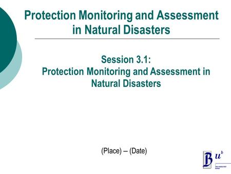 Protection Monitoring and Assessment in Natural Disasters (Place) – (Date) Session 3.1: Protection Monitoring and Assessment in Natural Disasters.