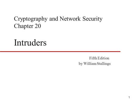 Cryptography and Network Security Chapter 20 Intruders
