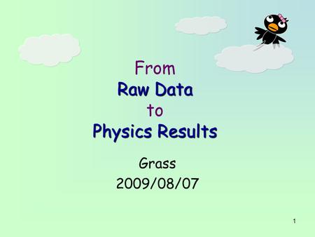 1 From Raw Data to Physics Results Grass 2009/08/07.