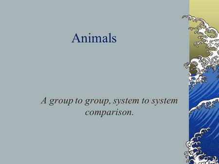 Animals A group to group, system to system comparison.