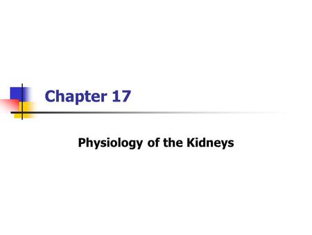 Physiology of the Kidneys