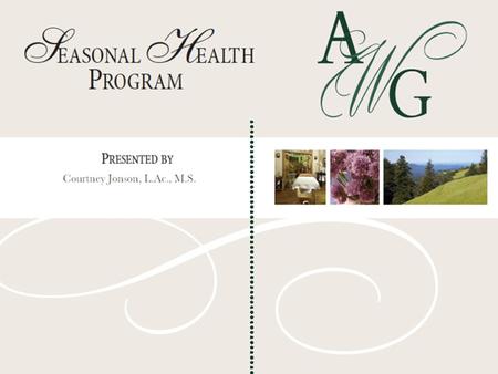 13 Welcome 12 Vision of Advanced Wellness Group Professional Background What is functional medicine? 45 Goal of the Seasonal Wellness Program Seasonal.