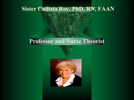 Sister Callista Roy, PhD, RN, FAAN Professor and Nurse Theorist.