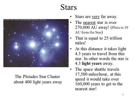 Stars Stars are very far away.