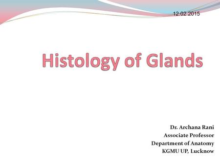 Histology of Glands Dr. Archana Rani Associate Professor