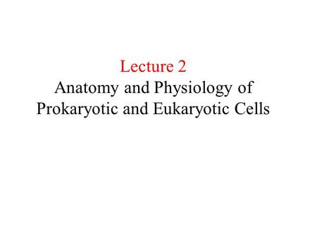 Lecture 2 Anatomy and Physiology of Prokaryotic and Eukaryotic Cells.