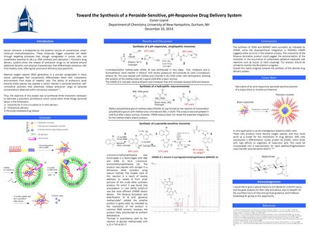 Toward the Synthesis of a Peroxide-Sensitive, pH-Responsive Drug Delivery System Conor Loynd Department of Chemistry, University of New Hampshire, Durham,