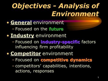 Objectives - Analysis of Environment