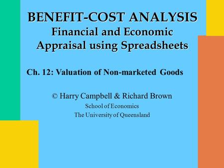 BENEFIT-COST ANALYSIS
